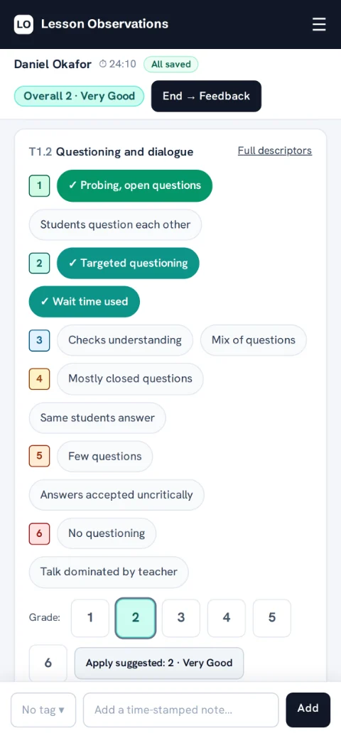 Lesson Observations on a phone